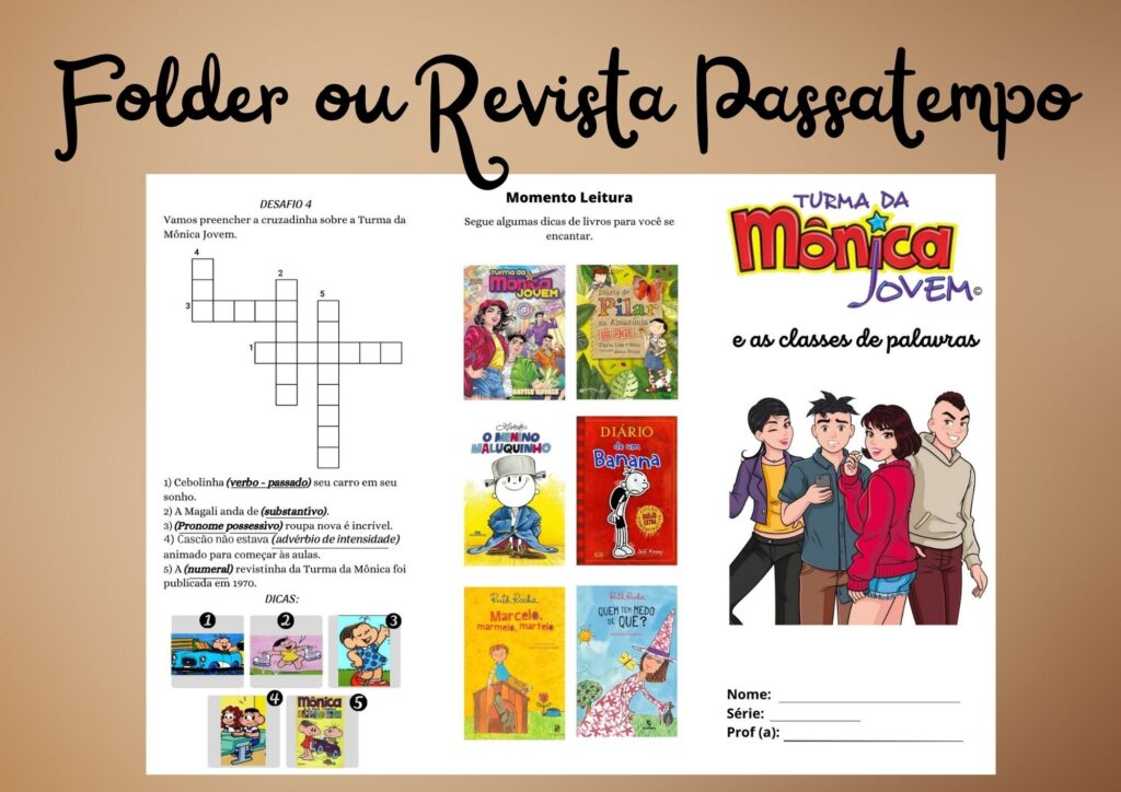 Folder ou revista passatempo. Dinâmicas de volta às aulas.